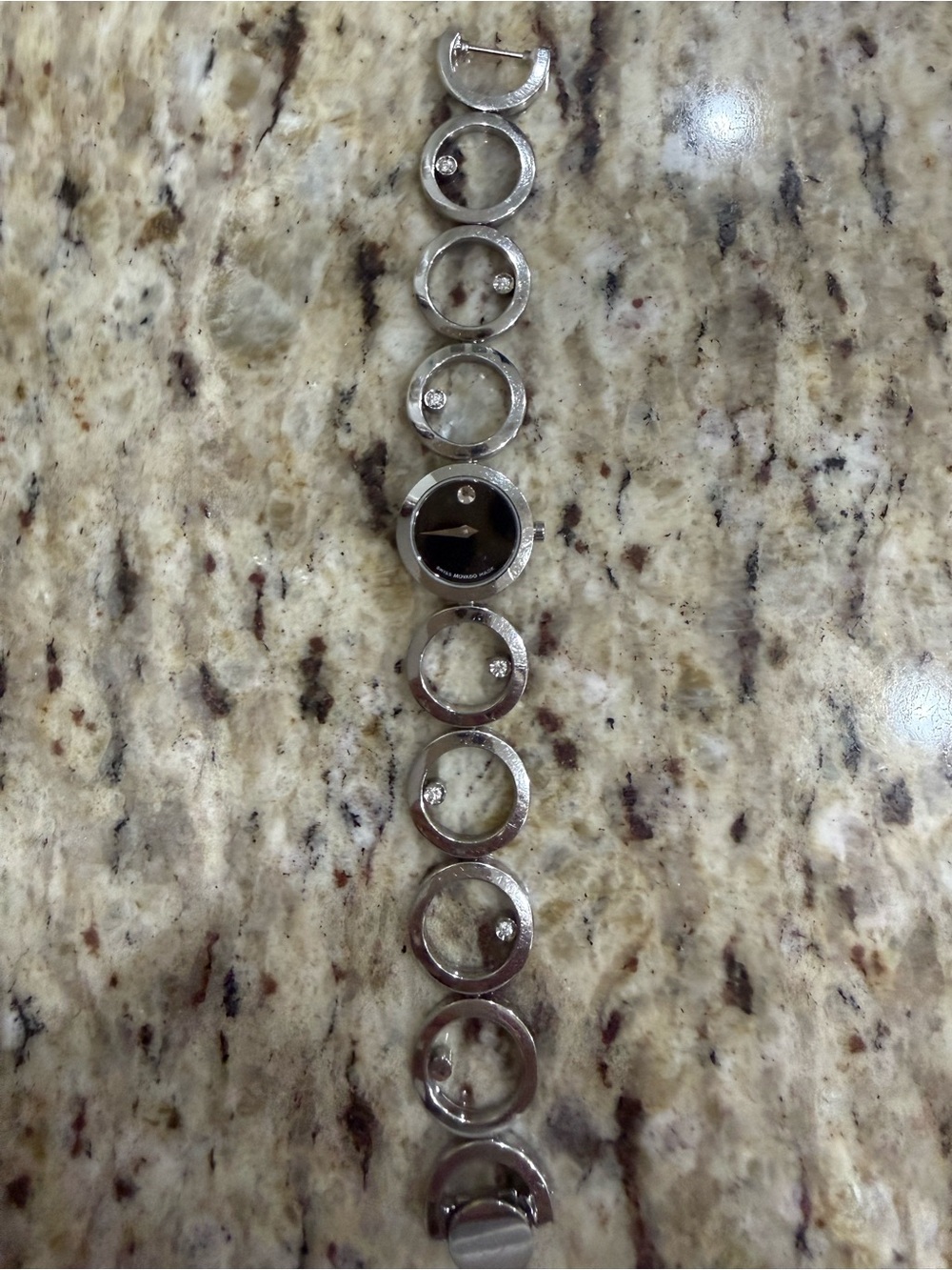 Movado Watch -Black Dial- Silver Circle Link with Natural Diamonds!